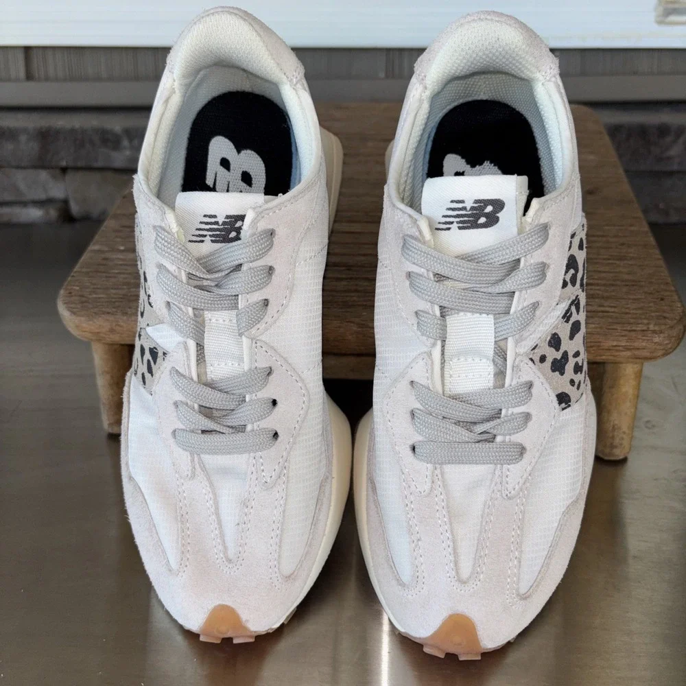 New Balance 327 Off White Moonbeam Leopard Beige Cream Suede  Size 5.5/38 EUC!